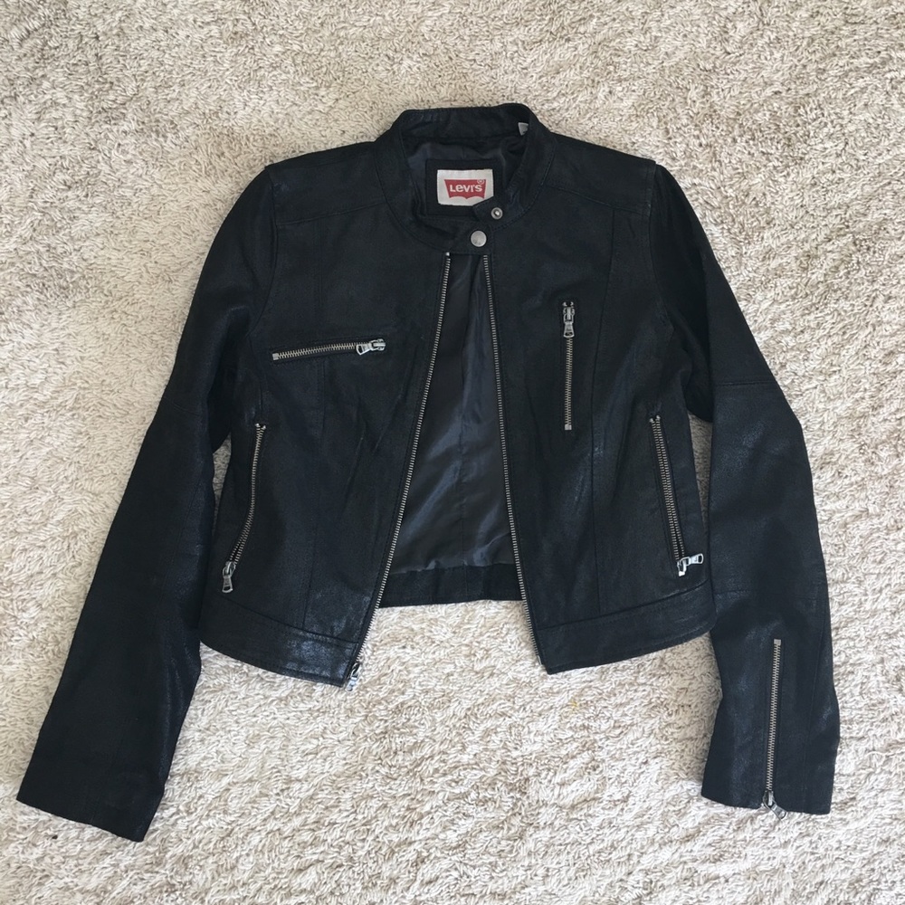 LEVI’S Black Suede Brushed Leather Moto Jacket